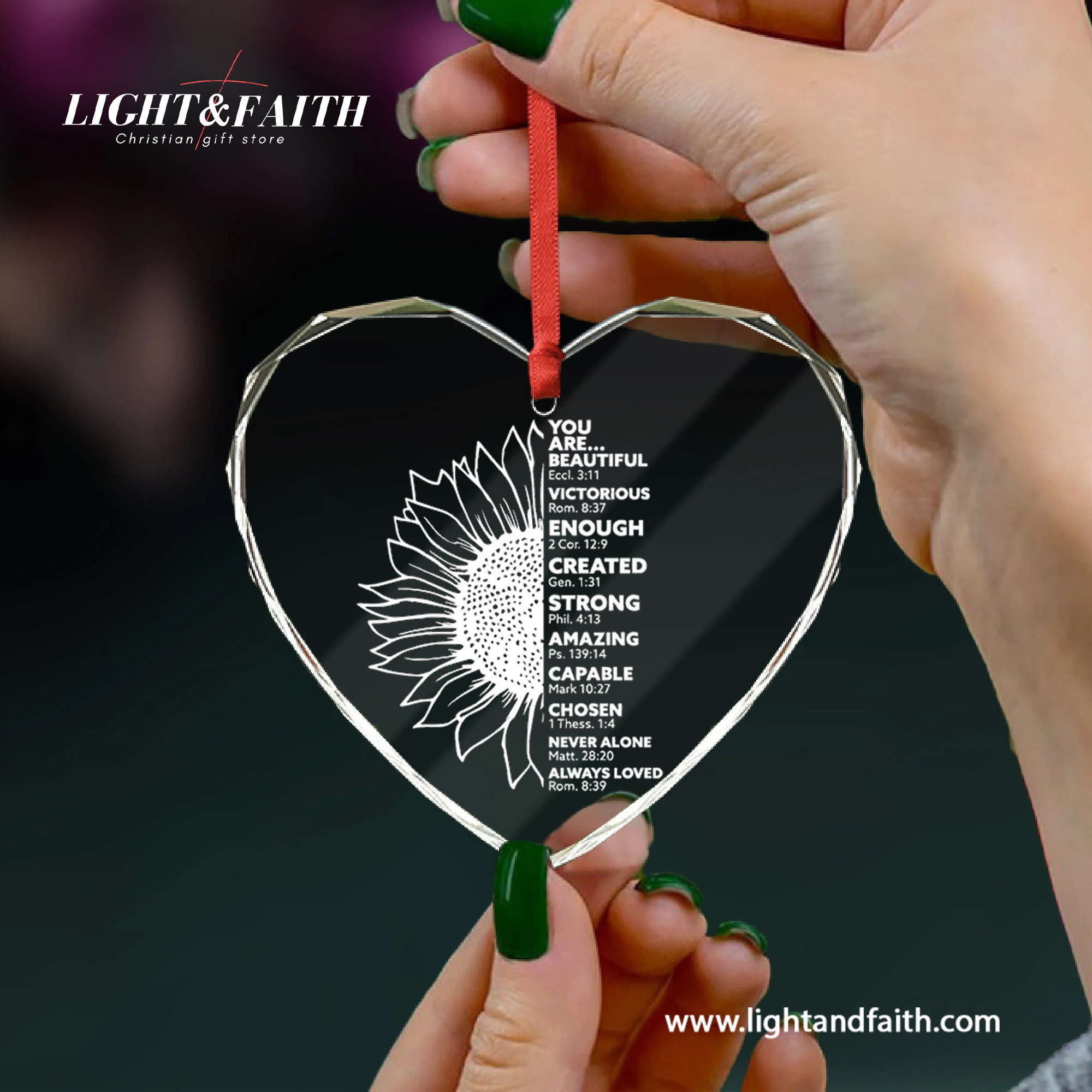 You Are Enough Glass Ornament, Christian Scripture Ornament, Faith Sunflower Design, Religious Inspirational Gift, Bible Verse Christmas Decoration DCLAF67